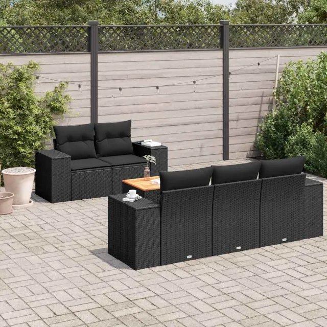 vidaXL 6-delige Loungeset met kussens poly rattan zwart, foto 2