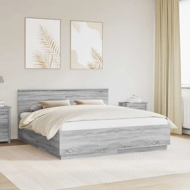 vidaXL Bedframe met hoofdeinde Grijs sonoma 200 x 200 cm Bewerkt hout