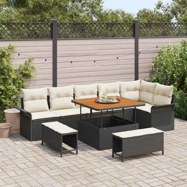 vidaXL Tuinbankenset 9 st Zwart poly rattan, foto 2