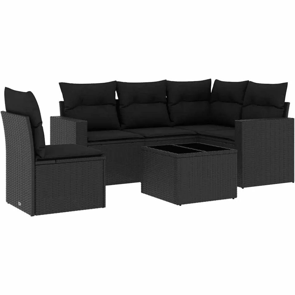 vidaXL 6-delige Loungeset met kussens poly rattan zwart