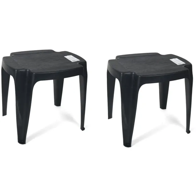 Gerimport Set van 2x stuks kunststof bijzettafels/krukjes/voetenbankjes voor in de tuin - zwart - 42 x 37 x 38 cm
