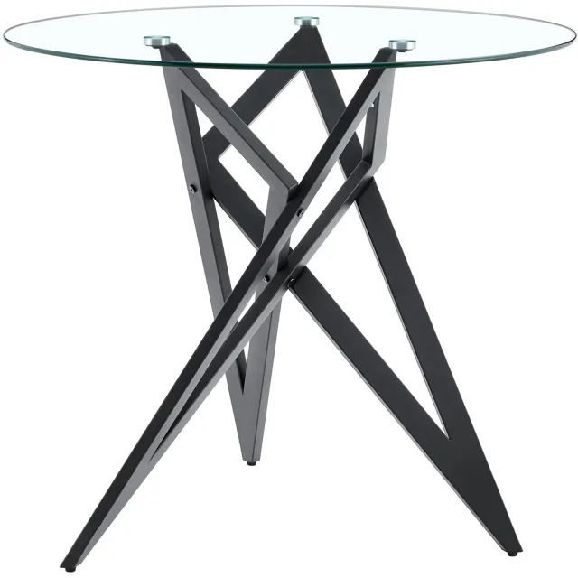 MUVANO Ronde glazen salontafel - Bijzettafel met gehard glazen blad - Geometrisch metalen kruisonderstel - Ø 85 cm - Voor woonkamer en lounge - Zwart