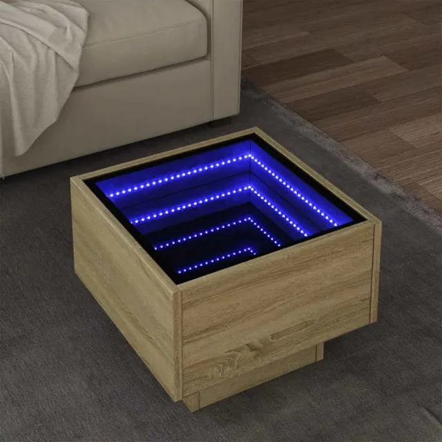 vidaXL Bijzettafel met LED 40x40x30 cm bewerkt hout sonoma eikenkleur, foto 2