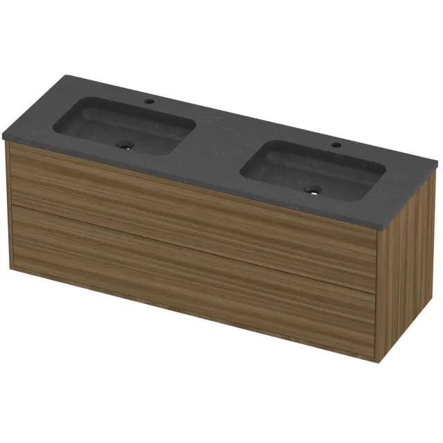 Proline Rollo Badmeubelset Hardsteen Elegant 2 Laden 140x46x54 cm Blue Stone Caramel Walnut Houtlook