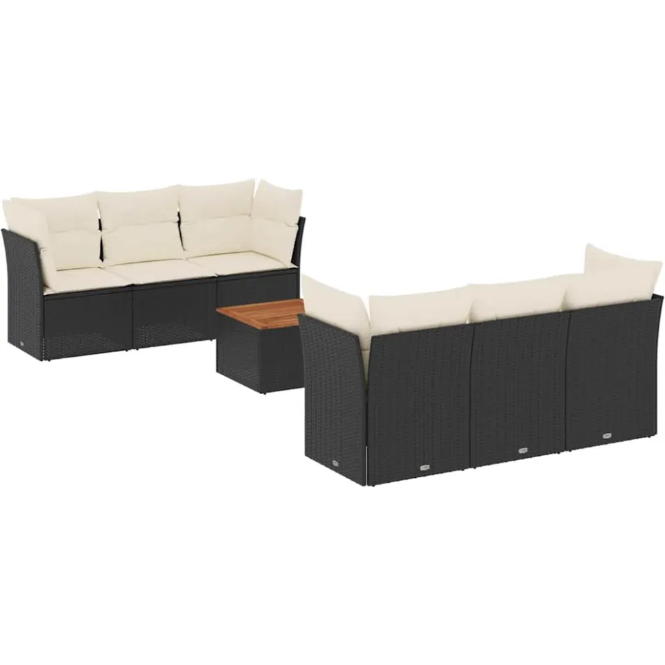 vidaXL 7-delige Loungeset met kussens poly rattan zwart, foto 3