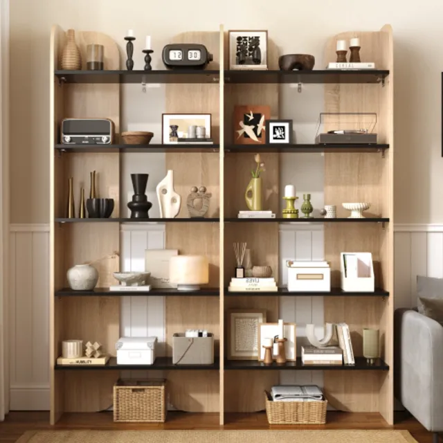 Zubaliya Boekenkast 160 cm Hoog - Open Vakkenkast 5 Laags met Vakverdeling - Industrieel Standregal Eiken met Zwart - 135x25x160 cm Naturel Eiken + Zwart