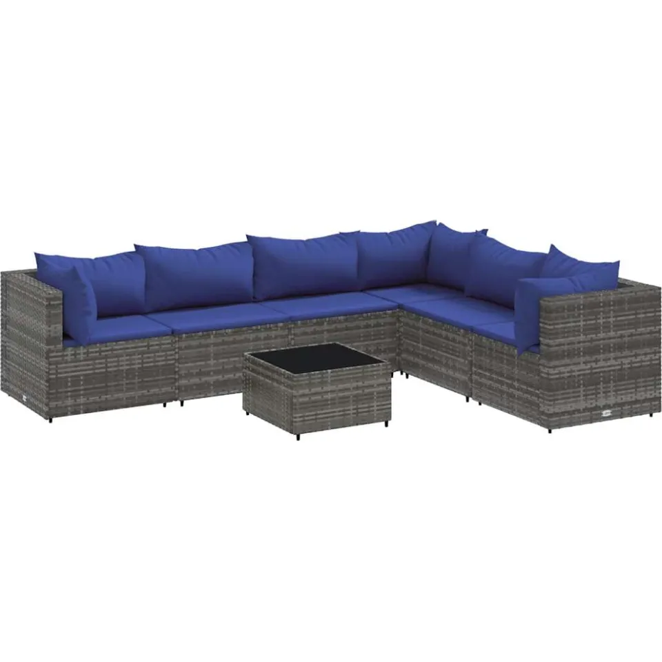 vidaXL 7-delige Loungeset met kussens poly rattan grijs, foto 3