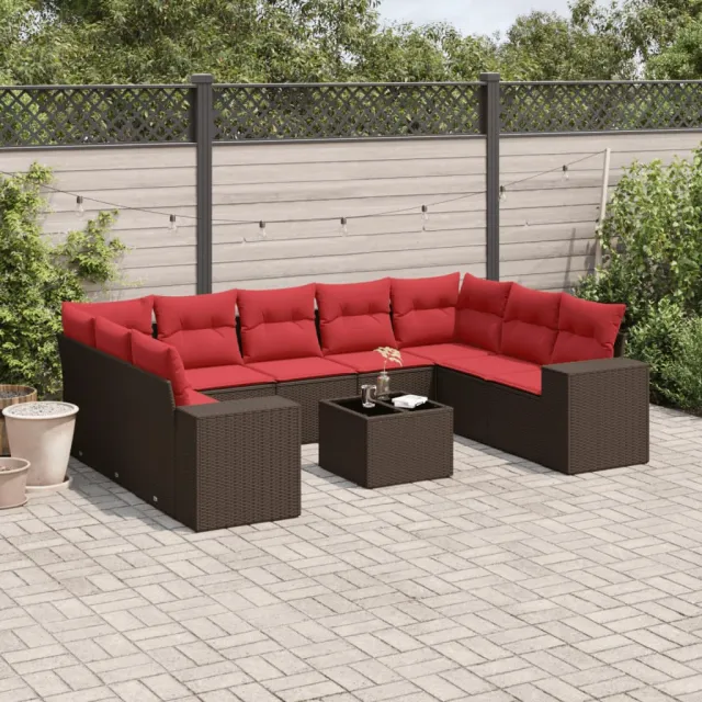 vidaXL 10-delige tuinbankset met kussens, bruin polyrotan, foto 2