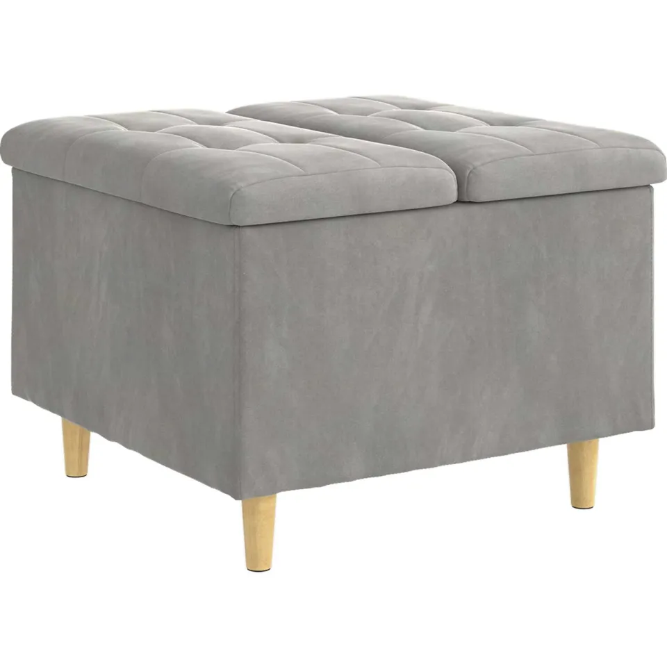 vidaXL Ottoman met Opbergruimte Lichtgrijs 60 x 60 x 45 cm Fluweel, foto 3