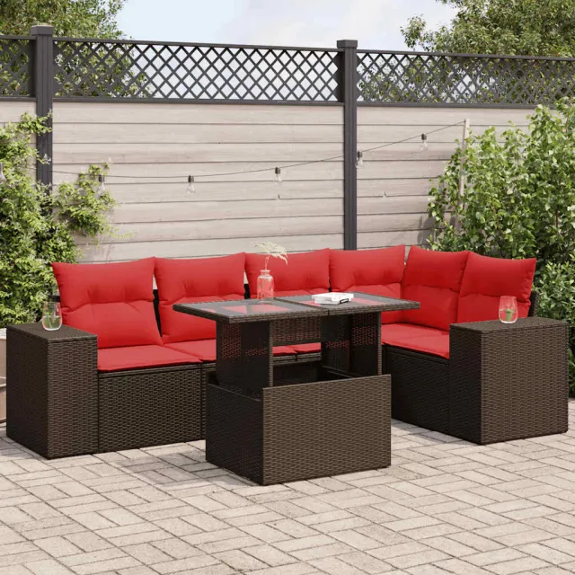 vidaXL 6-delige Loungeset met kussens poly rattan acacia bruin, foto 2