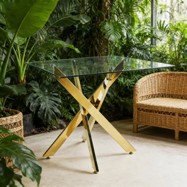 HAUSS SPOLE Eettafel - Ruimtebesparend En Modern - Voor Keuken En Woonkamer - Glas En Metaal - Goudkleurig Gouden