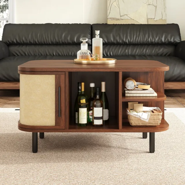Maisentiel Salontafel 80 x 60 cm met opbergruimte, MDF en metalen poten, walnoot