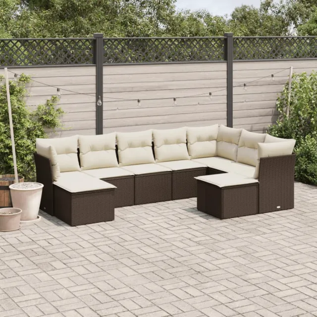 vidaXL 9-delige Loungeset met kussens poly rattan bruin, foto 2