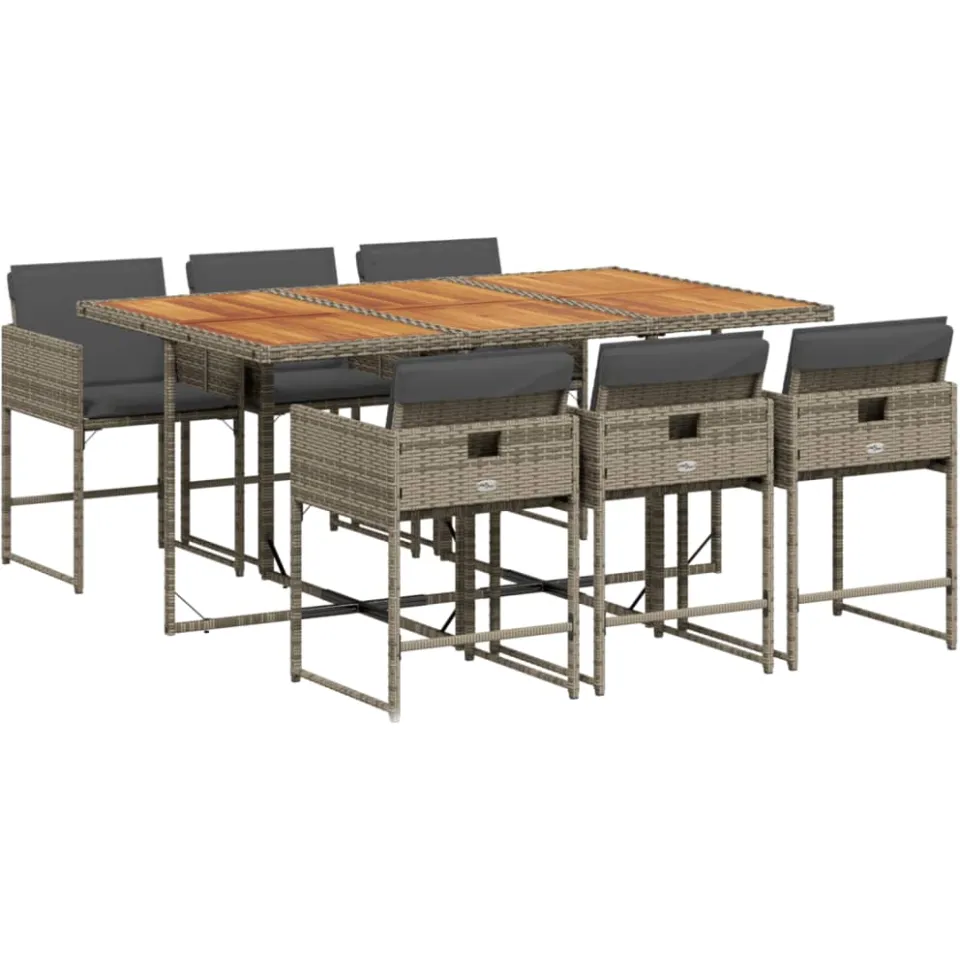 vidaXL 7-delige Tuinset met kussens poly rattan grijs, foto 3