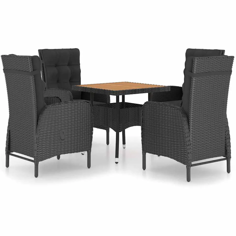 vidaXL 5-delige Tuinset poly rattan en acaciahout zwart