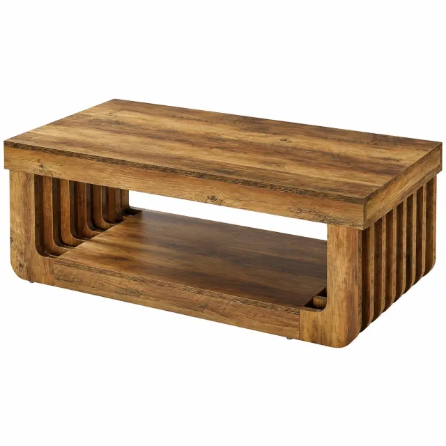 Niamora Salontafel rechthoekig - Salontafel - Bijzettafel - Koffietafel - 2 niveaus - Rustic brown - Landelijk.