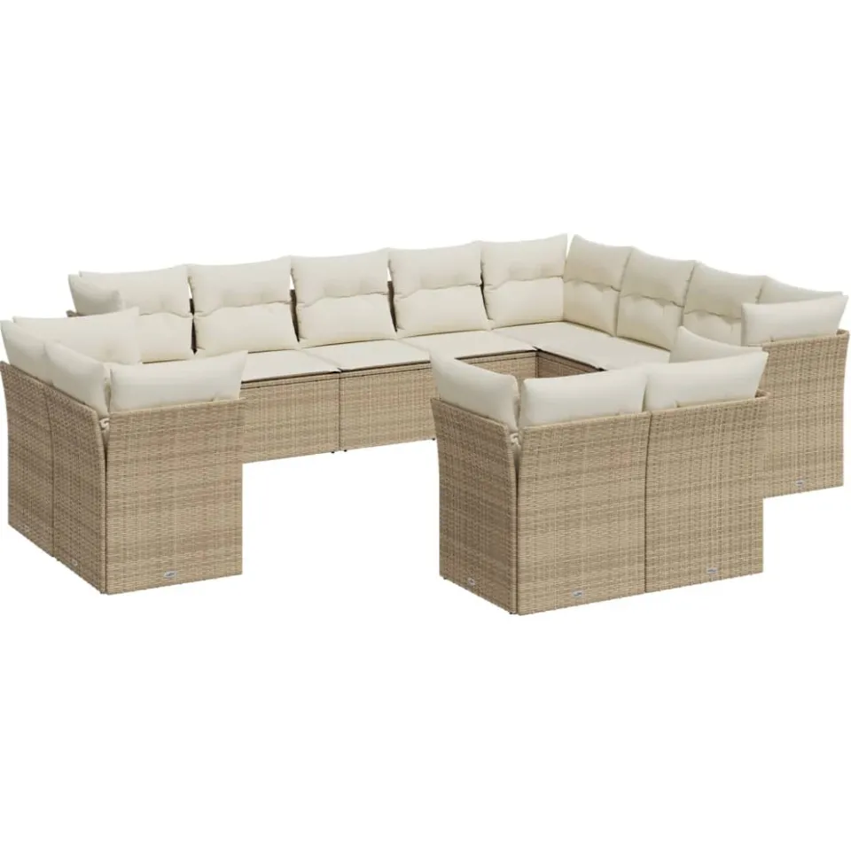 vidaXL 12-delige Loungeset met kussens poly rattan beige, foto 3