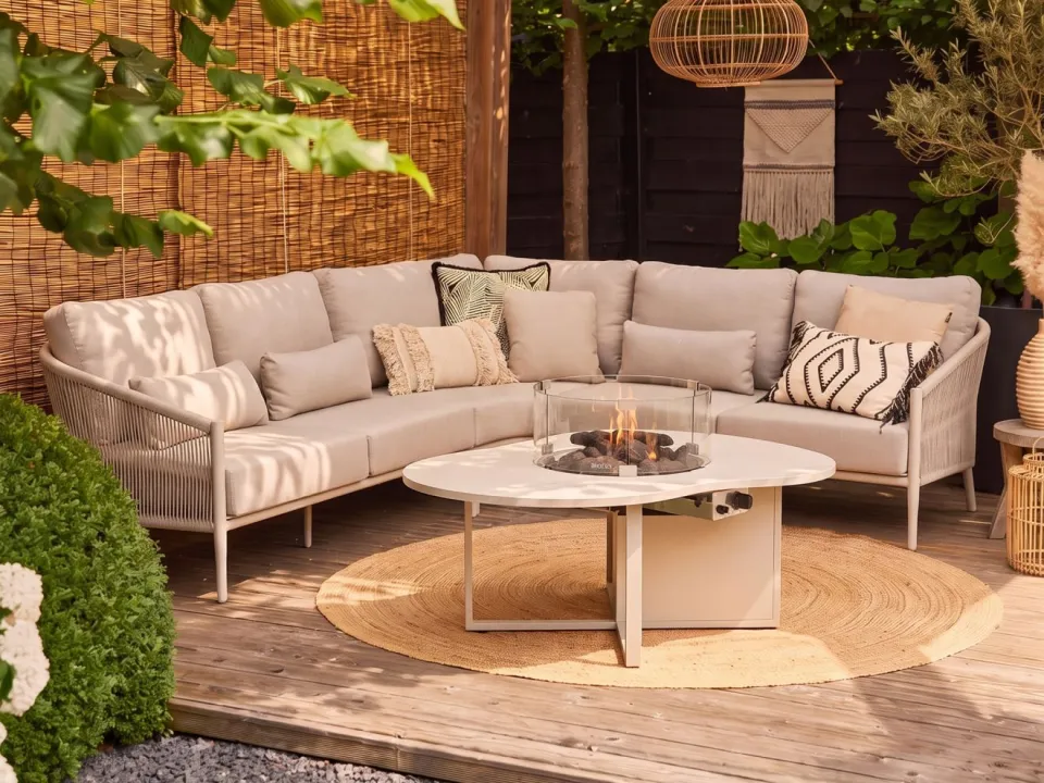 Bellagio tuinmeubelen Bellagio Mineo/Cosiloft Novi hoek loungeset met vuurtafel 5-delig taupe, foto 3