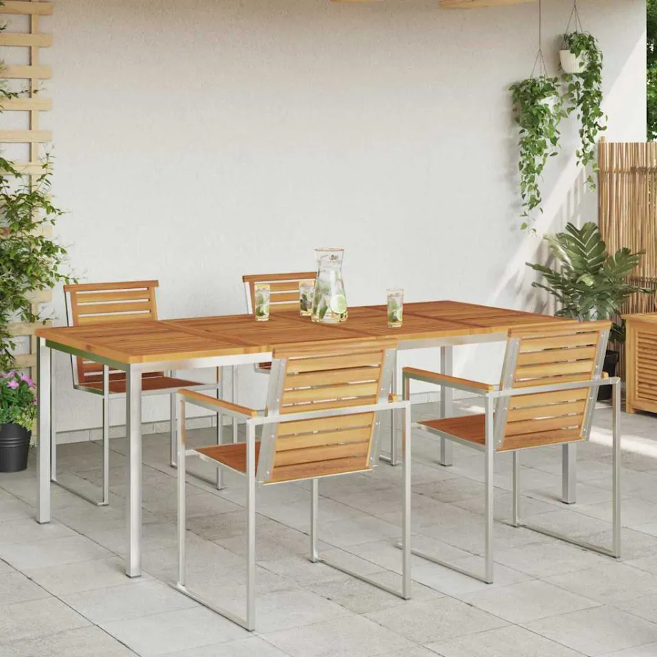 vidaXL Eettafel 200x90x75 cm Massief Acacia Hout en Roestvrijstaal, foto 3