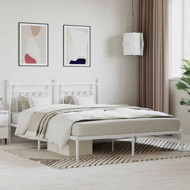 vidaXL Bedframe met hoofdbord metaal wit 160x200 cm