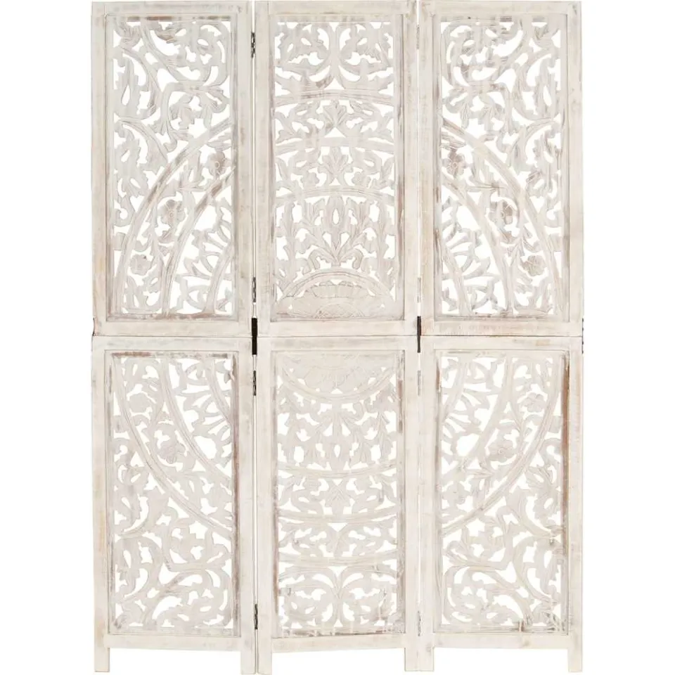 vidaXL Kamerscherm met 3 panelen handgesneden 120x165 cm mangohout wit, foto 3