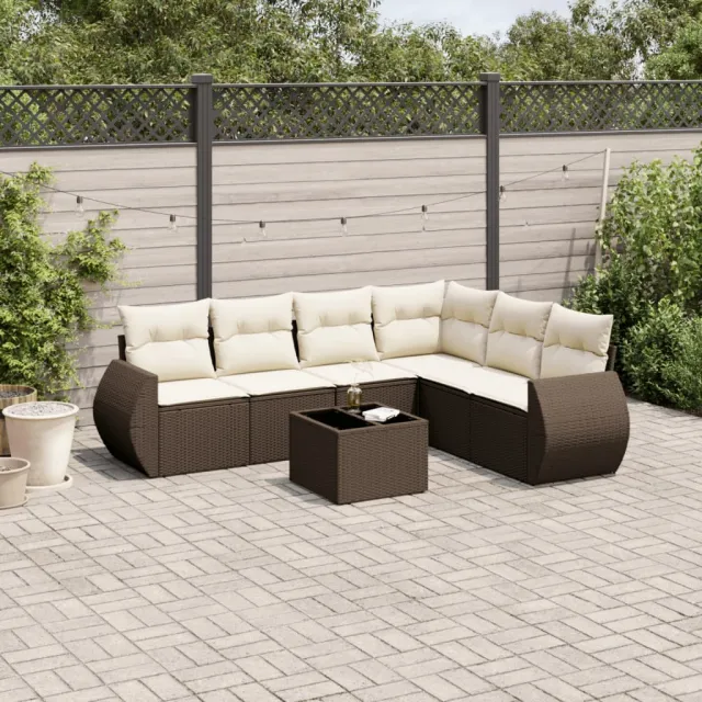 vidaXL 7-delige Loungeset met kussens poly rattan bruin, foto 2