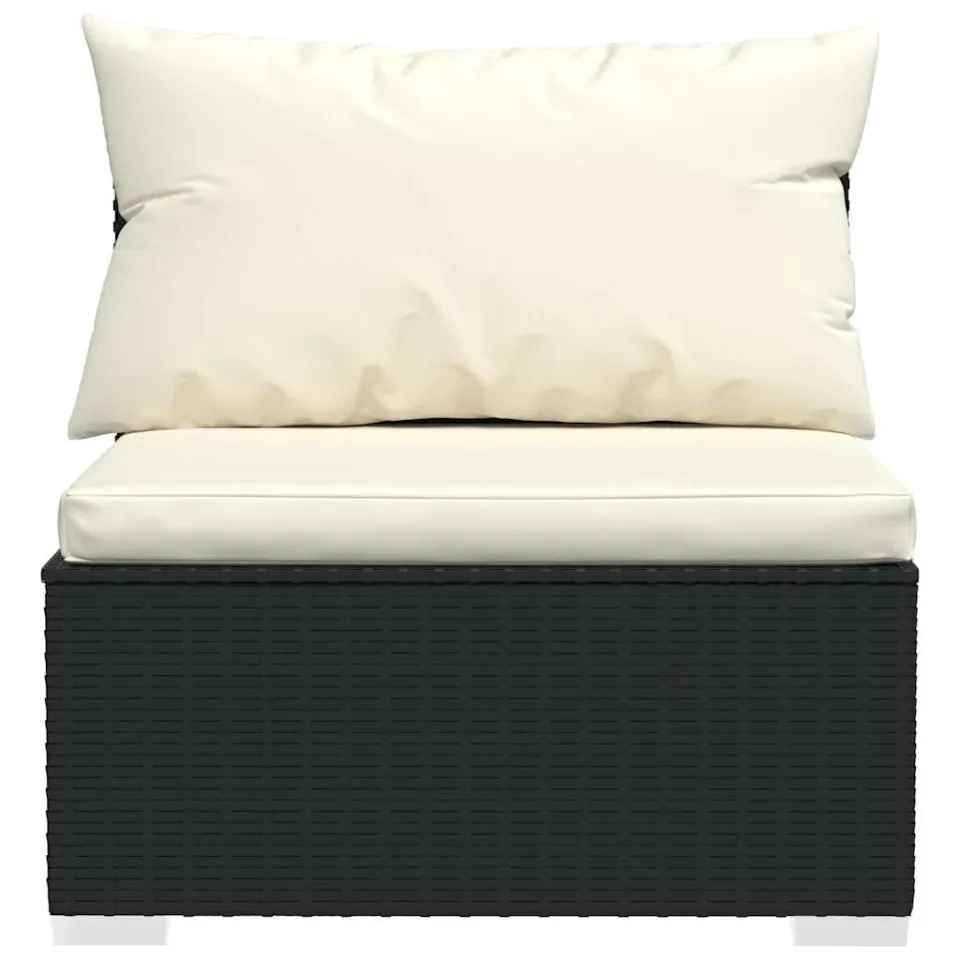 vidaXL Driezitsbank met kussens poly rattan zwart, foto 4