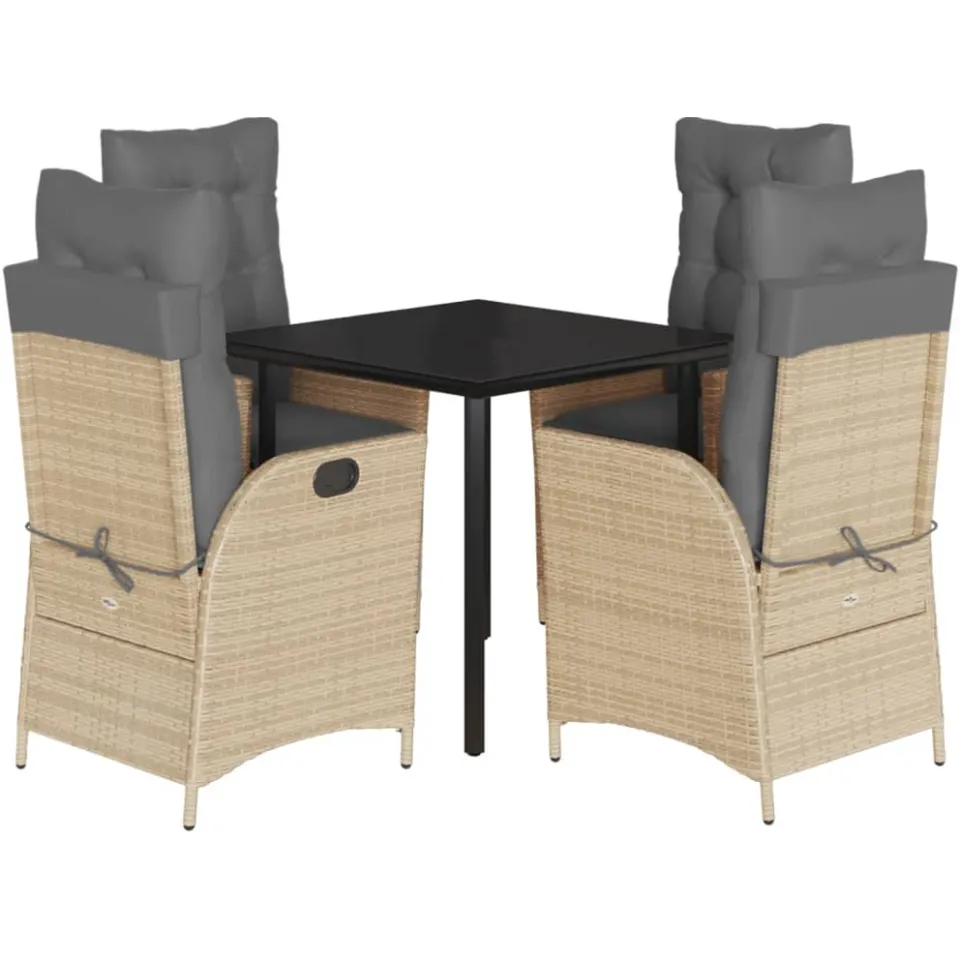 vidaXL 5-delige Tuinset met kussens poly rattan beige, foto 3
