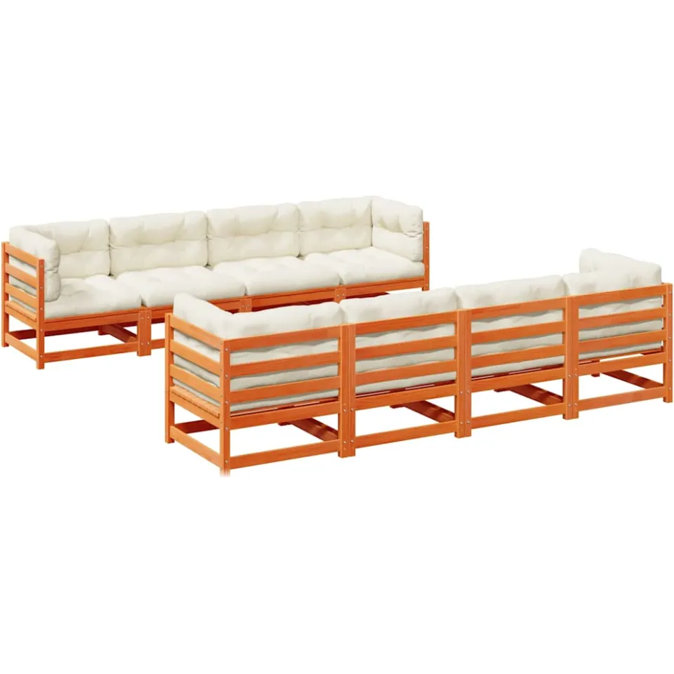 vidaXL 9-delige Loungeset met kussens massief grenenhout wasbruin