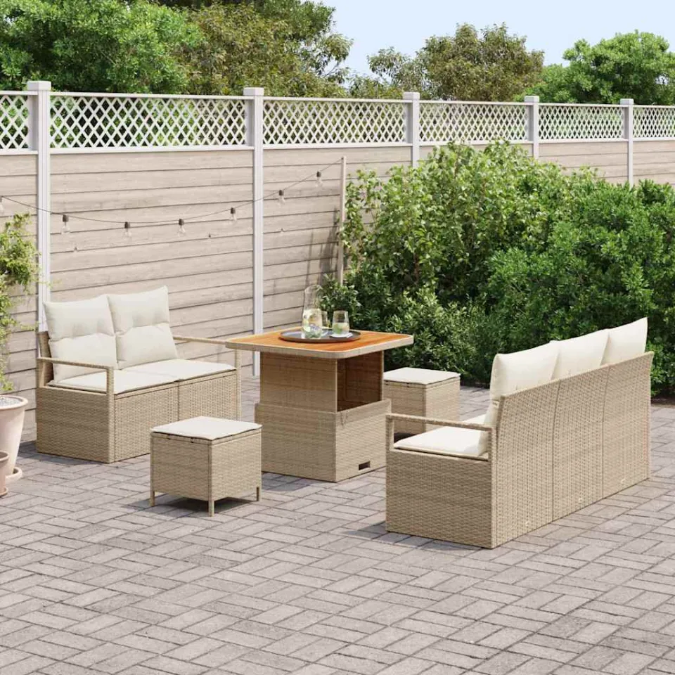 vidaXL Tuinbankenset 8 st Beige poly rattan, foto 3