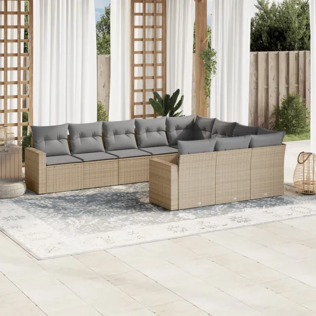vidaXL 10-delige Loungeset met kussens poly rattan beige, foto 2