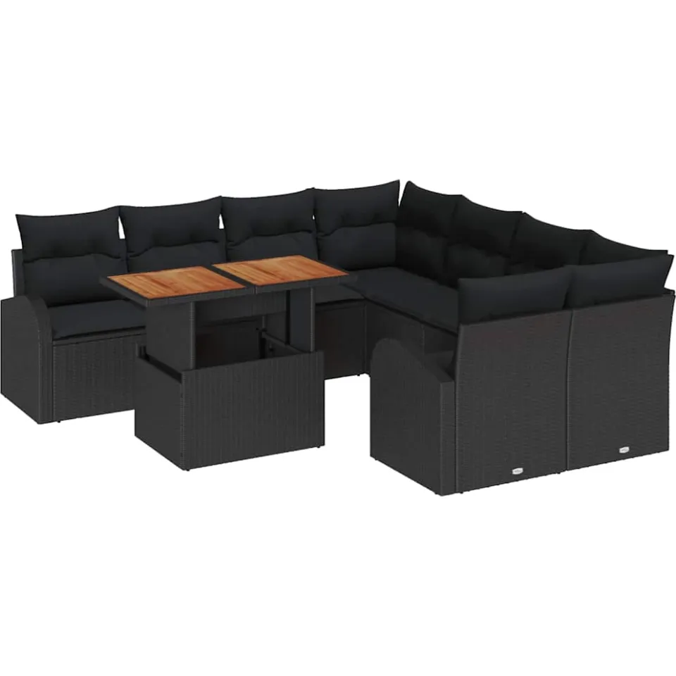 vidaXL Tuin Sofa Set 9 st Zwart Poly riet