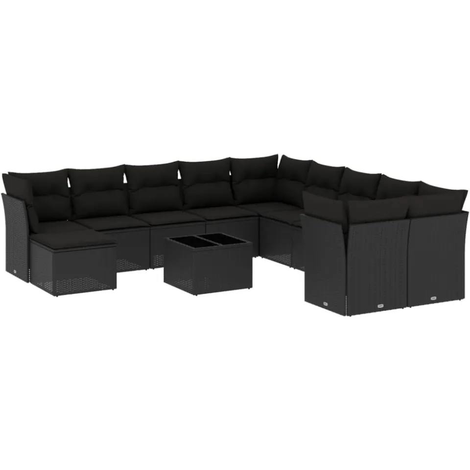 vidaXL 12-delige Loungeset met kussens poly rattan zwart, foto 3