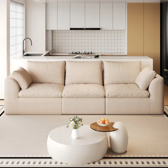 MIVRAY Zitbank 245 x 90 x 83 cm - Zacht Zitcomfort met Veerkrachtig Schuim - Driezitsbank voor de Woonkamer - Linnen - Khaki