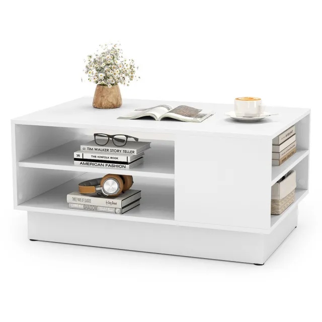 Costway Salontafel Houten, Woonkamertafel met Opbergruimte, Bijzettafel met Open Vakken, Banktafel Accenttafel voor Woonkamer, Ontvangstruimte & Lounge, 86 x 56 x 41 cm, Modern (wit)