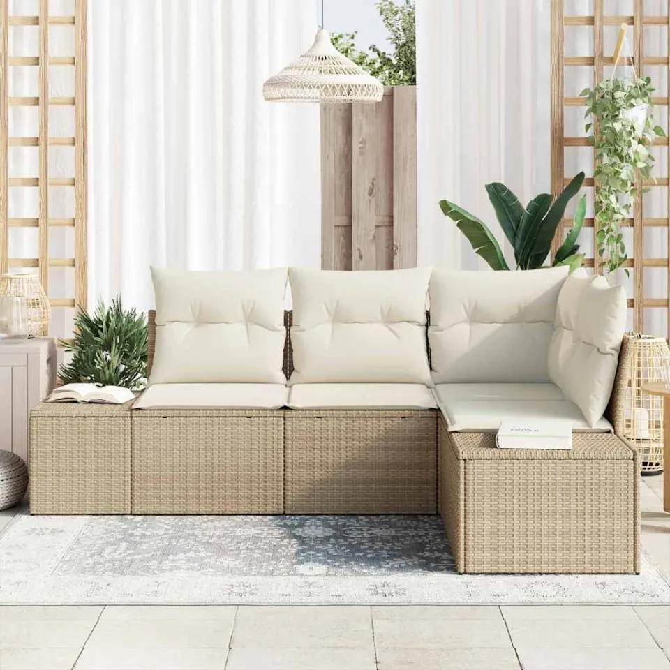 vidaXL Tuinbankenset 4 st Beige en Crème poly rattan, foto 3