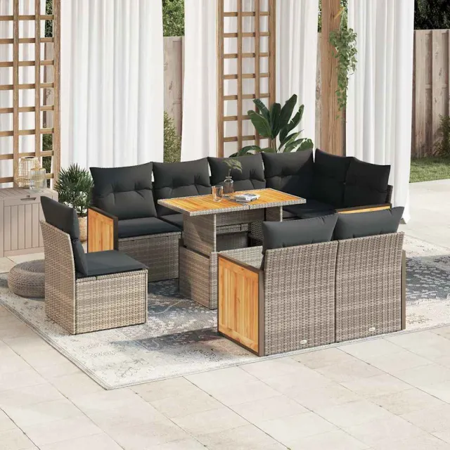 vidaXL 9-delige Loungeset met kussens poly rattan acacia grijs, foto 2