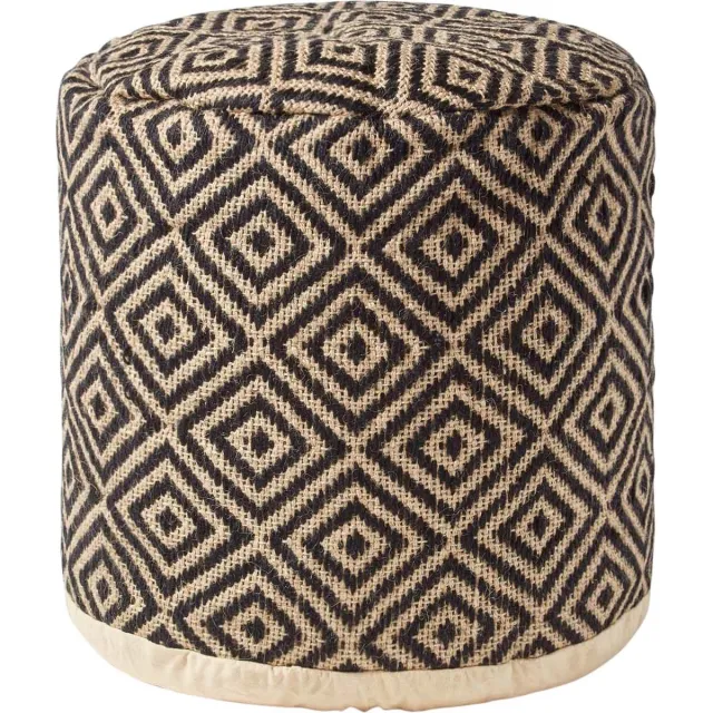 Homescapes Aztec Style Jute Poef - Ronde kruk zwart naturel, 40x45 cm Zwart-Natuurlijk