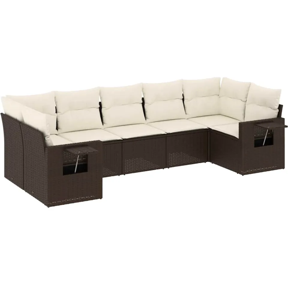 vidaXL 7-delige Loungeset met kussens poly rattan bruin, foto 3