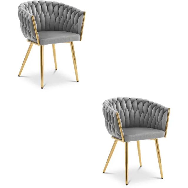 Oskar ORION Eetkamerstoelen – Set van 2 – Grijs Velvet – Goudkleurige Metalen Poten – Comfortabele Gestoffeerde Zitting – Modern Design – Velvet Stoel voor Woonkamer, Keuken en Eetkamer – Max. 110 kg per Stoel