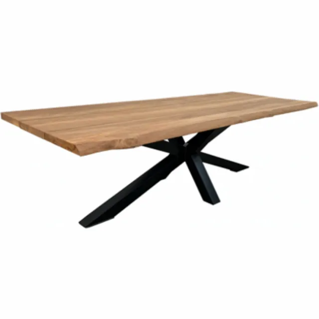 Tins homestore Bentley tuintafel 260cm | oud teak boomschors | matrix poot zwart Naturel en zwarte poten