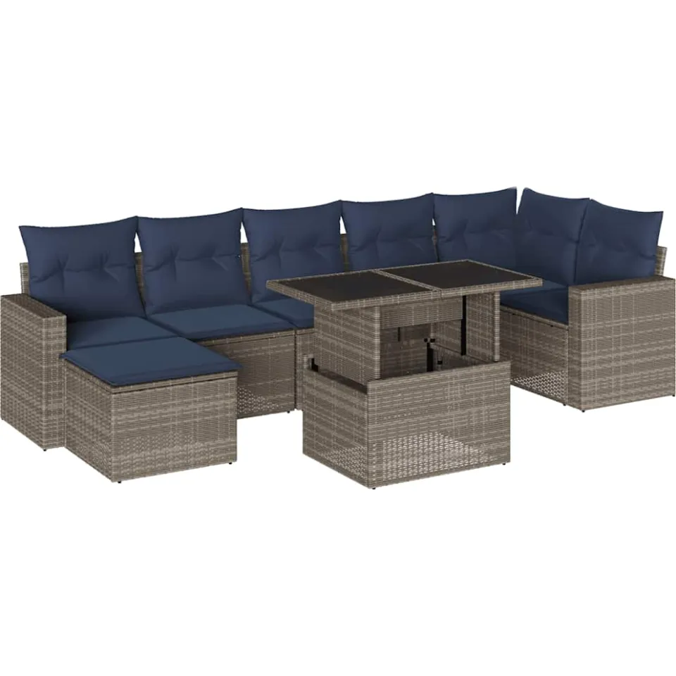 vidaXL 8-delige tuinbankset met kussens, grijs polyrotan, foto 3