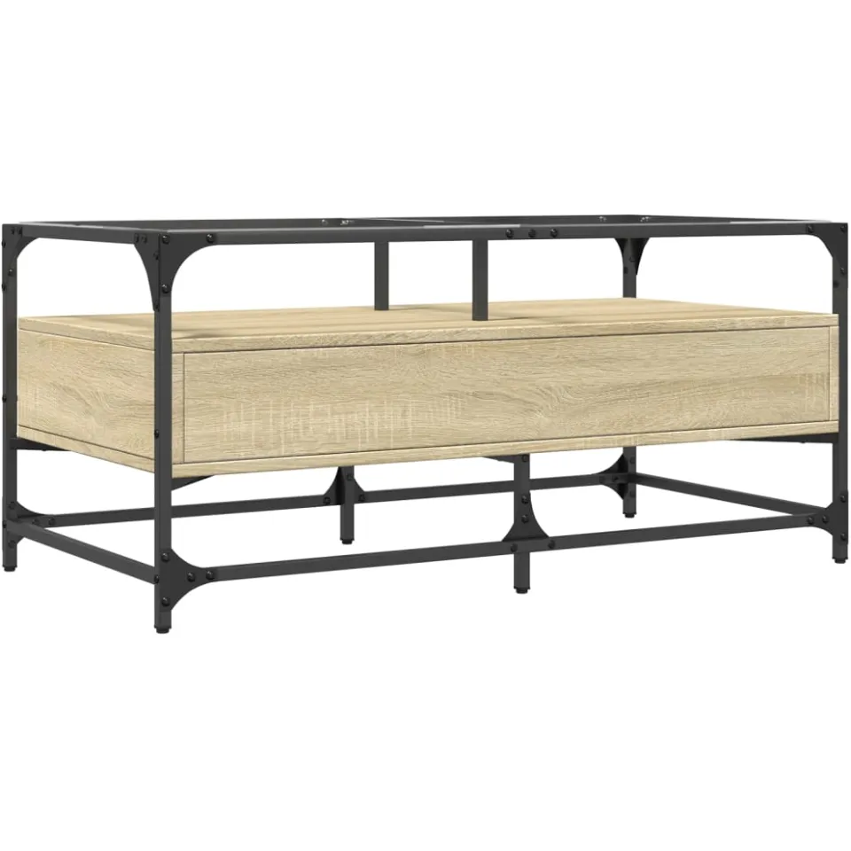 vidaXL Salontafel met glazen blad 98,5x50x45 cm sonoma eiken staal, foto 4