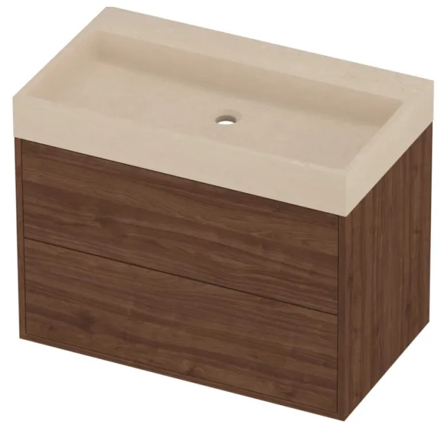 Proline Evoli Badmeubelset Hardsteen Loft 2 Laden 80x46x62 cm Sand Stone Indian Walnut Houtlook