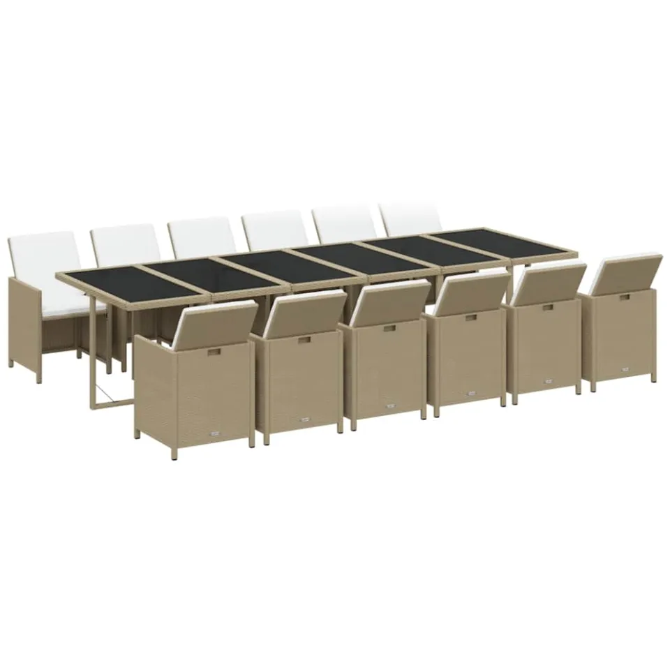 vidaXL 13-delige Tuinset met kussens poly rattan beige