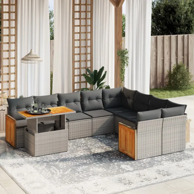 vidaXL 10-delige Loungeset met kussens poly rattan grijs, foto 2