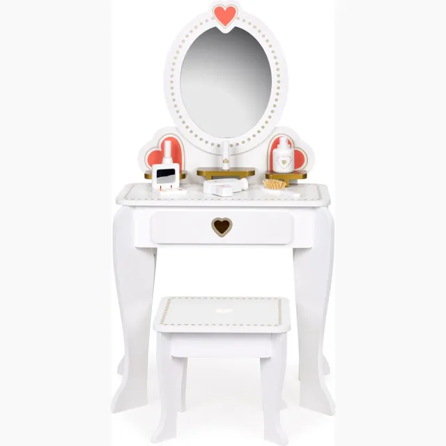ECOTOYS Kaptafel kind - met spiegel en kruk - 50x33x92,5 cm - wit