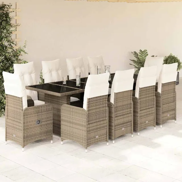 vidaXL 11-delige Bistroset met kussens poly rattan beige, foto 2