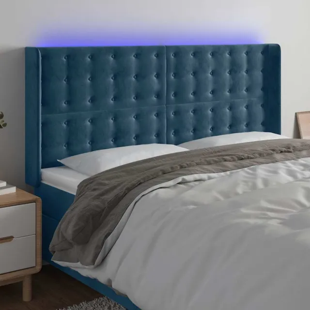 vidaXL Hoofdbord LED 183x16x118/128 cm fluweel donkerblauw