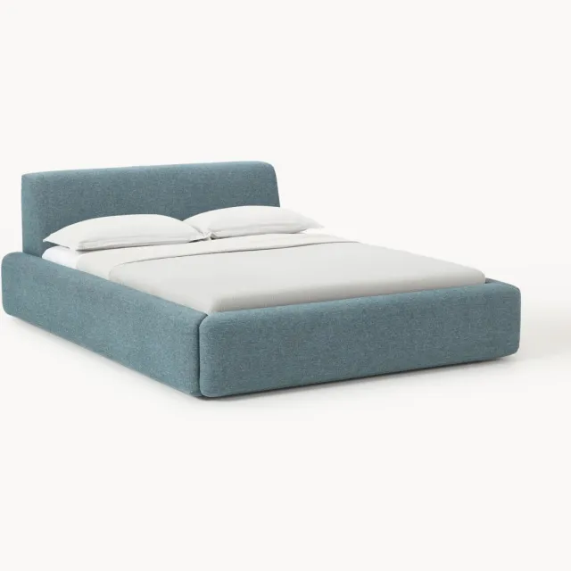 Westwing Collection Gestoffeerd bed Melva met opbergruimte Turquoise